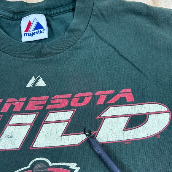 Vintage Minnesota Wild National Hockey League T-Shirt Large Roomy Green Worn - Picture 5 of 10